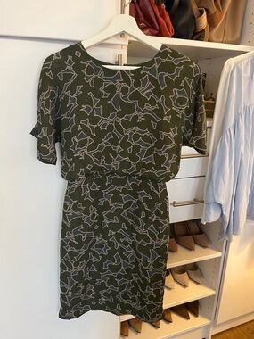 Banana Republic Olive Green Floral-Print Midi Dress